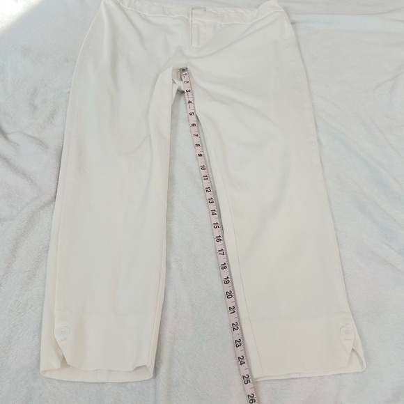 Ecru Straight Leg Mid Rise Crop Ankle Pants Solid White Button Accent Size 8 - Picture 3 of 8